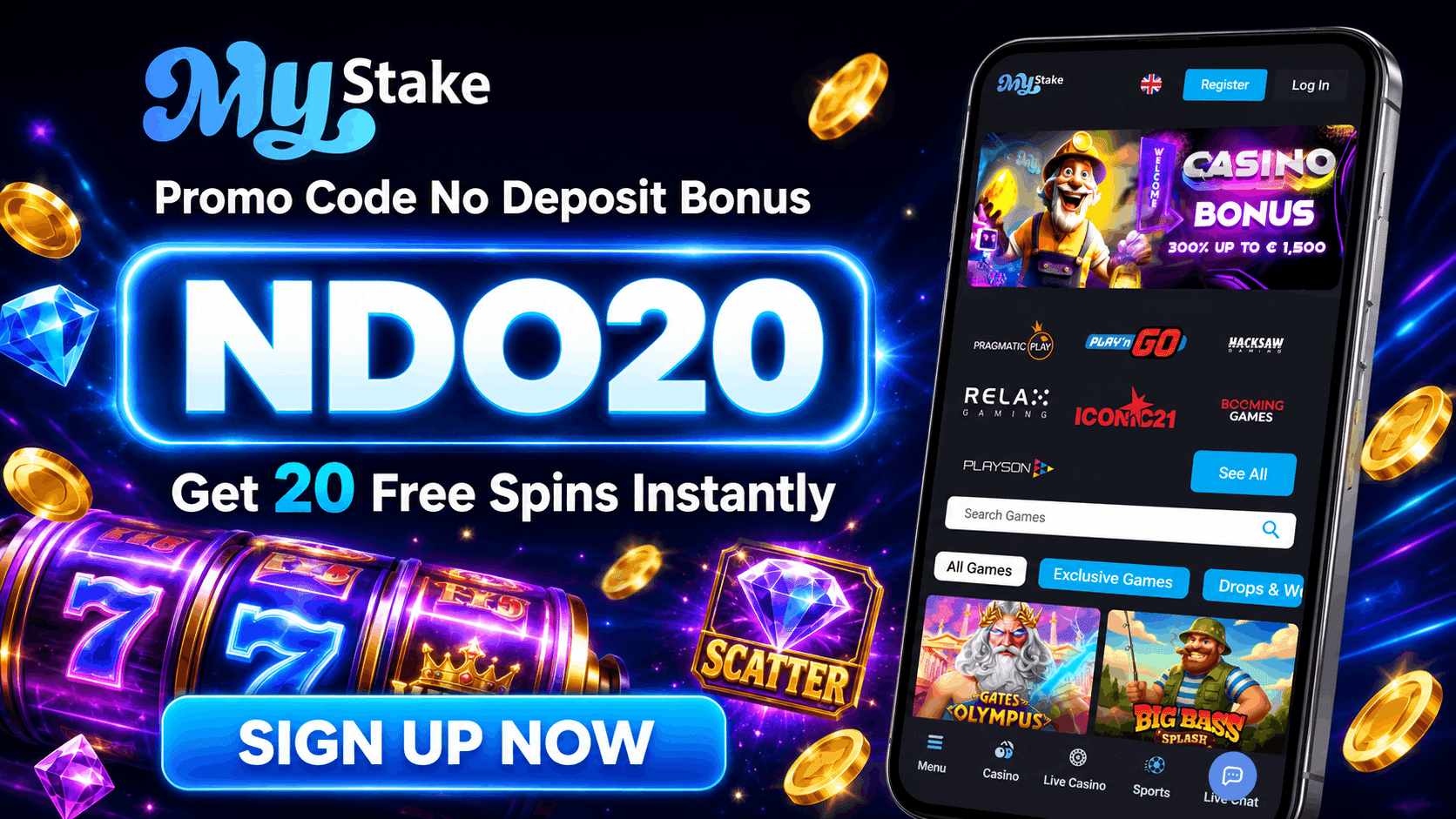 Mystake Casino Promo Code No Deposit Bonus - NDO20 for 20 Free Spins